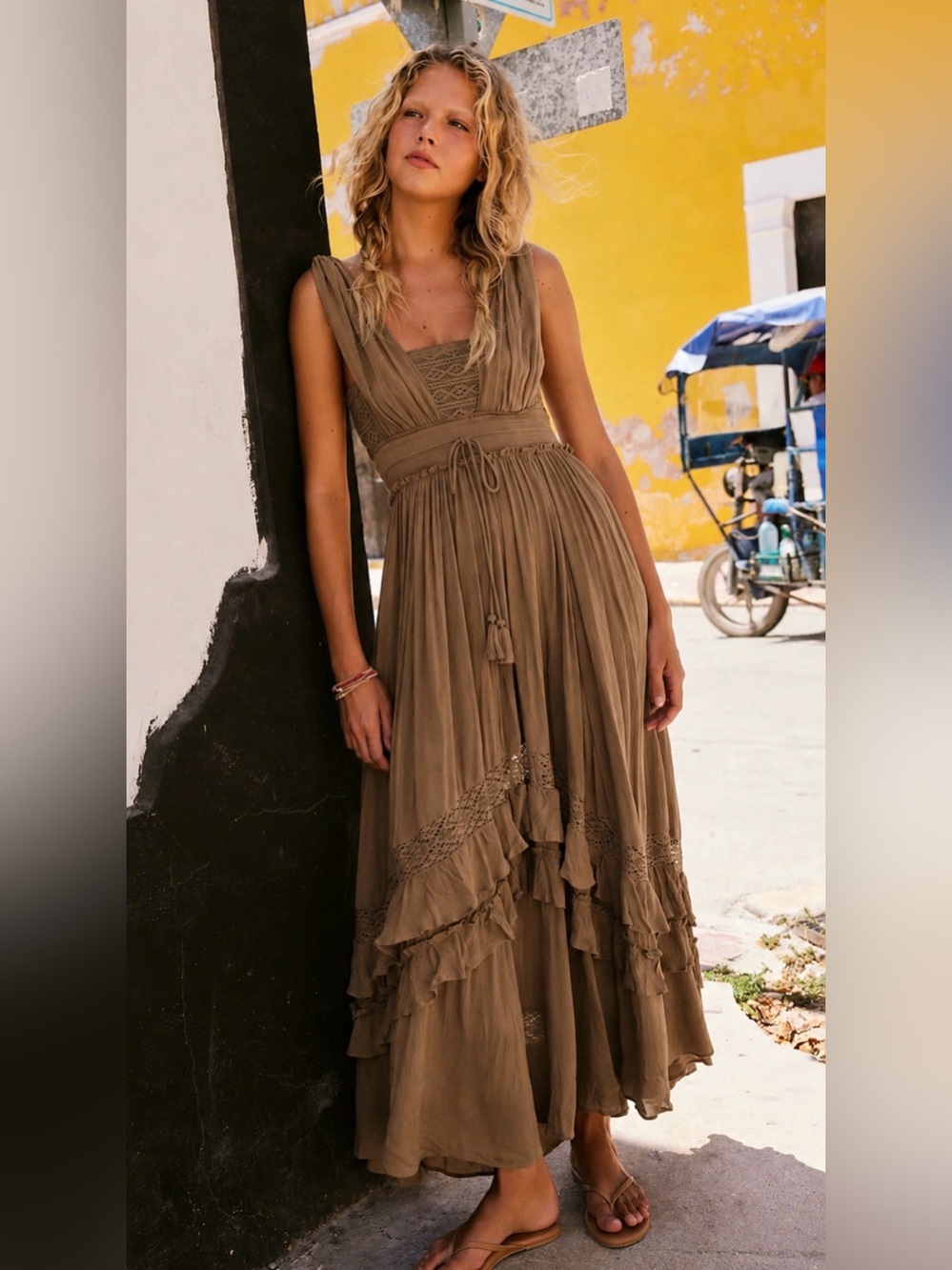 Free People Santa Maria Tiered Maxi Dress in Terra Cotta